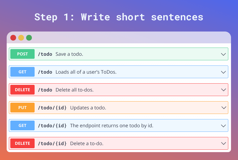 Step 1 to write better OAS endpoint summaries: write short sentences.